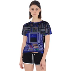 Blue Computer Monitor With Chair Game Digital Wallpaper, Digital Art Open Back Sport Tee by Bakwanart