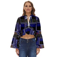 Blue Computer Monitor With Chair Game Digital Wallpaper, Digital Art Boho Long Bell Sleeve Top by Bakwanart