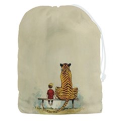 Tiger Sitting Beside Boy Painting Parody Cartoon Drawstring Pouch (3xl) by Bakwanart