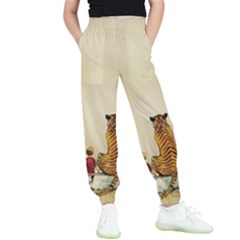 Tiger Sitting Beside Boy Painting Parody Cartoon Kids  Elastic Waist Pants