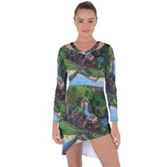 Green Village Miniature Technology Asymmetric Cut-out Shift Dress by Bakwanart