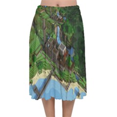 Green Village Miniature Technology Velvet Flared Midi Skirt by Bakwanart