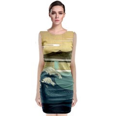 Sea Asia, Waves Japanese Art The Great Wave Off Kanagawa Sleeveless Velvet Midi Dress