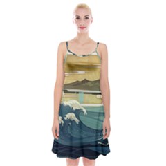 Sea Asia, Waves Japanese Art The Great Wave Off Kanagawa Spaghetti Strap Velvet Dress