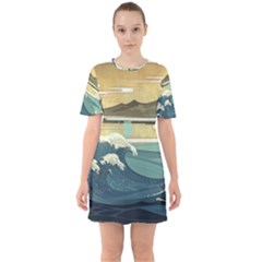Sea Asia, Waves Japanese Art The Great Wave Off Kanagawa Sixties Short Sleeve Mini Dress by Bakwanart