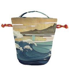 Sea Asia, Waves Japanese Art The Great Wave Off Kanagawa Drawstring Bucket Bag by Bakwanart