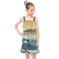 Sea Asia, Waves Japanese Art The Great Wave Off Kanagawa Kids  Overall Dress by Bakwanart