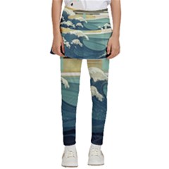 Sea Asia, Waves Japanese Art The Great Wave Off Kanagawa Kids  Skirted Pants by Bakwanart