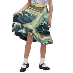 Sea Asia, Waves Japanese Art The Great Wave Off Kanagawa Kids  Ruffle Flared Wrap Midi Skirt