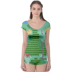 Green Retro Games Pattern Boyleg Leotard 