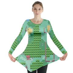 Green Retro Games Pattern Long Sleeve Tunic  by Bakwanart