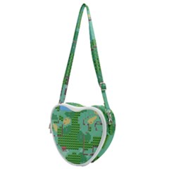 Green Retro Games Pattern Heart Shoulder Bag by Bakwanart