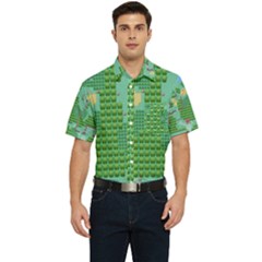 Green Retro Games Pattern Men s Short Sleeve Pocket Shirt 
