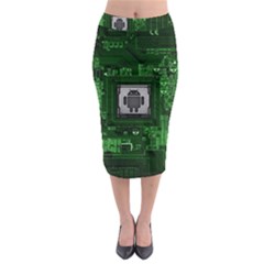 Technology Computer Chip Electronics Industry Circuit Board Midi Pencil Skirt by Bakwanart