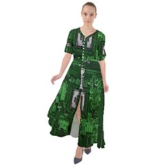 Technology Computer Chip Electronics Industry Circuit Board Waist Tie Boho Maxi Dress by Bakwanart