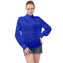 Scratched Royal Blue High Neck Long Sleeve Chiffon Top by MissUniqueDesignerIs