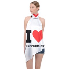 I Love Peppermint Halter Asymmetric Satin Top