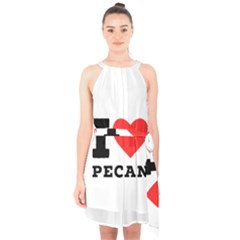 I love pecan Halter Collar Waist Tie Chiffon Dress