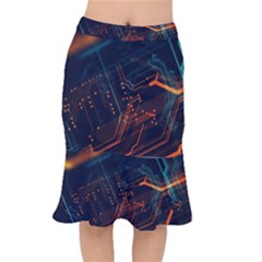 Abstract Colorful Circuit Short Mermaid Skirt by Bakwanart