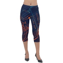 Abstract Colorful Circuit Lightweight Velour Capri Leggings  by Bakwanart