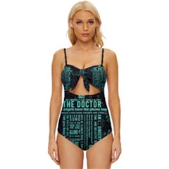 Tardis Doctor Who Technology Number Communication Knot Front One-piece Swimsuit by Bakwanart