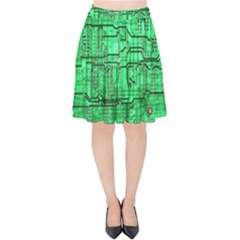 Green Circuit Board Computer Velvet High Waist Skirt