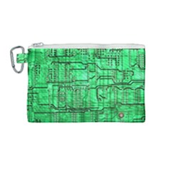 Green Circuit Board Computer Canvas Cosmetic Bag (medium) by Bakwanart