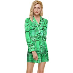 Green Circuit Board Computer Long Sleeve Satin Robe by Bakwanart