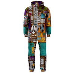 Pattern Design Art Techno Dj Music Retro Music Device Hooded Jumpsuit (men) by Bakwanart