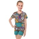 Pattern Design Art Techno Dj Music Retro Music Device Kids  Mesh Tee and Shorts Set View1