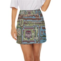 Arcade Game Retro Pattern Mini Front Wrap Skirt