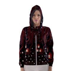 Red Computer Circuit Board Women s Hooded Windbreaker by Bakwanart