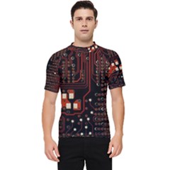 Red Computer Circuit Board Men s Short Sleeve Rash Guard by Bakwanart