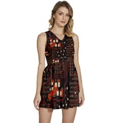 Red Computer Circuit Board Sleeveless High Waist Mini Dress by Bakwanart