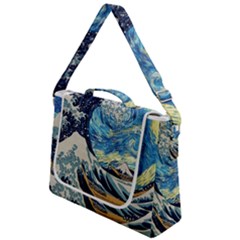 The Great Wave Of Kanagawa Painting Hokusai, Starry Night Vincent Van Gogh Box Up Messenger Bag by Bakwanart