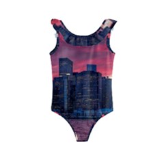 Skyline Sunset United States Reflection Usa,new York Manhattan Kids  Frill Swimsuit by Bakwanart