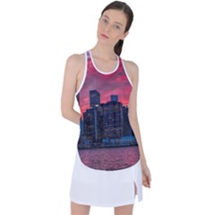 Skyline Sunset United States Reflection Usa,new York Manhattan Racer Back Mesh Tank Top by Bakwanart