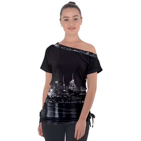 Photography Of Buildings New York City  Nyc Skyline Off Shoulder Tie-up Tee by Bakwanart