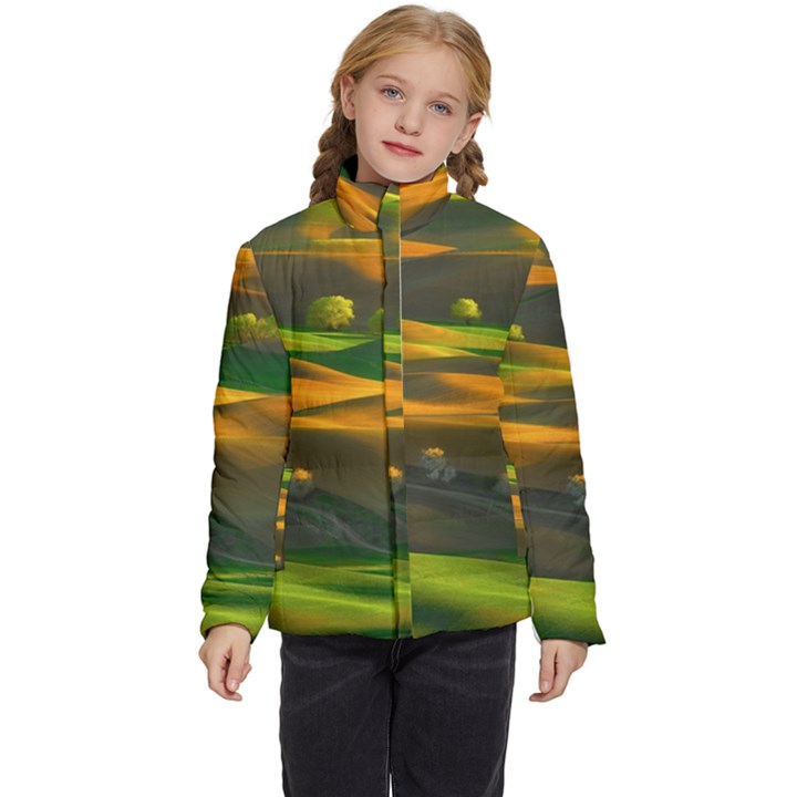 Landscape Usa Nature Washington State Trees Field Palouse Kids  Puffer Bubble Jacket Coat