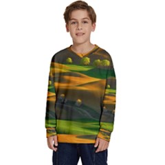 Landscape Usa Nature Washington State Trees Field Palouse Kids  Long Sleeve Jersey by Bakwanart