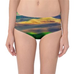 Grassland Nature Palouse Green Field Hill Sky Butte Mid-waist Bikini Bottoms by Bakwanart