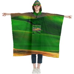 Grassland Nature Palouse Green Field Hill Sky Butte Women s Hooded Rain Ponchos