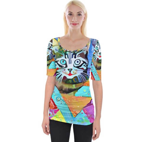 Kitten Cat Pet Animal Adorable Fluffy Cute Kitty Wide Neckline Tee by 99art