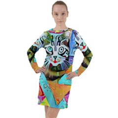 Kitten Cat Pet Animal Adorable Fluffy Cute Kitty Long Sleeve Hoodie Dress by 99art