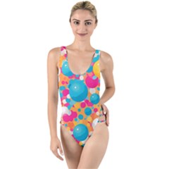 Circles Art Seamless Repeat Bright Colors Colorful High Leg Strappy Swimsuit by 99art