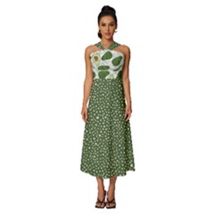 Avocado Pattern - Copy Sleeveless Cross Front Cocktail Midi Chiffon Dress