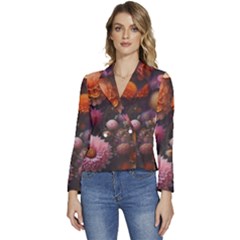 Flowers Petals Blossoms Art Flora Women s Long Sleeve Revers Collar Cropped Jacket by 99art