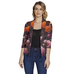 Flowers Petals Blossoms Art Flora Women s Draped Front 3/4 Sleeve Shawl Collar Jacket by 99art