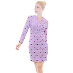 Easter Easter Bunny Hearts Seamless Tile Cute Button Long Sleeve Dress