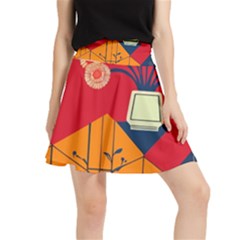 Flowers Abstract Art Painting Waistband Skirt